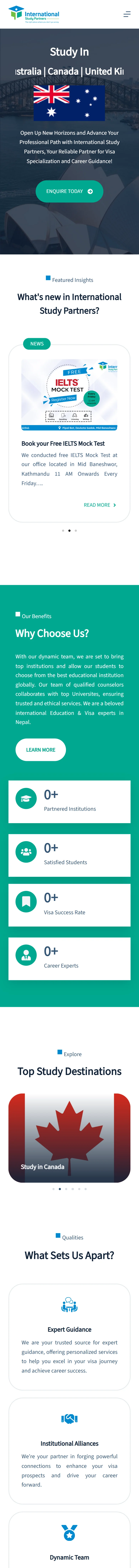 International Study Partners homepage on a phone